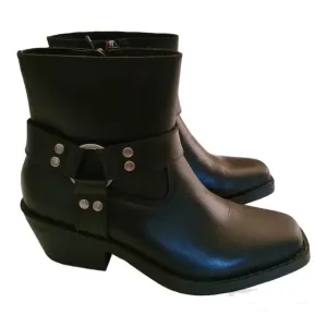 Sun   Stone Phoebie Black Leather Motorcycle Harness Boots Size 6.5 Square Toe