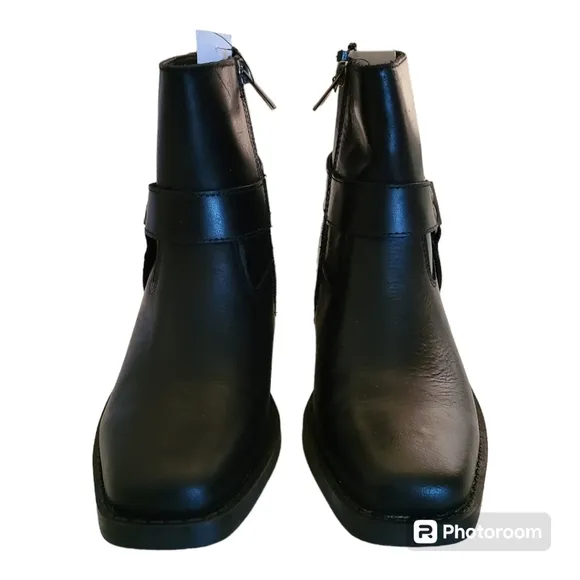 Sun   Stone Phoebie Black Leather Motorcycle Harness Boots Size 6.5 Square Toe