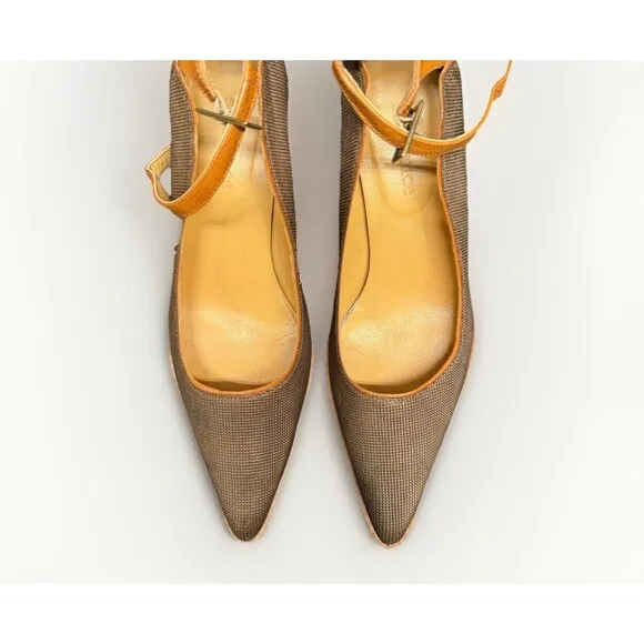 Sundance 2.5” Heels brown shiny women’s size 6 ankle strap pointed toe leather