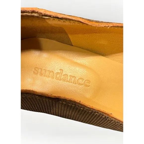 Sundance 2.5” Heels brown shiny women’s size 6 ankle strap pointed toe leather