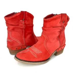 Sundance Etta Red Suede Slouchy Ankle Boots Size 37/ 6.5