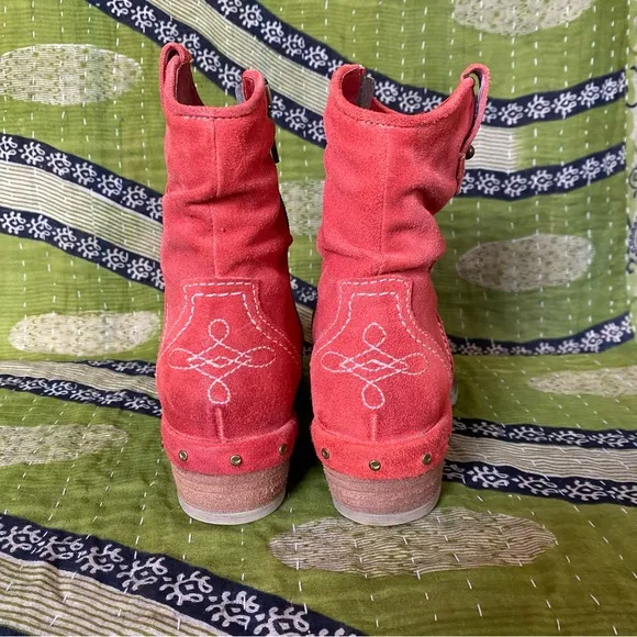 Sundance Etta Red Suede Slouchy Ankle Boots Size 37/ 6.5