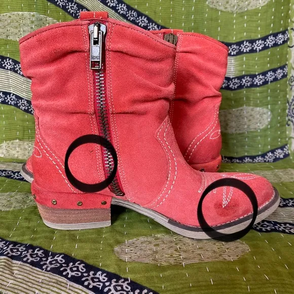 Sundance Etta Red Suede Slouchy Ankle Boots Size 37/ 6.5