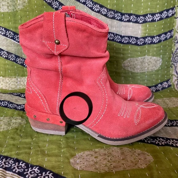 Sundance Etta Red Suede Slouchy Ankle Boots Size 37/ 6.5