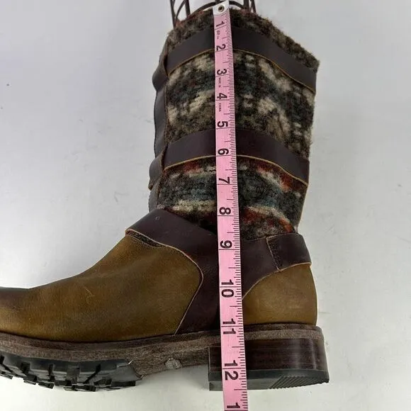 Sundance Woolrich Womens Rio Grande Boot US 10 Leather Wool Blanket Buckle Boots
