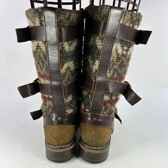 Sundance Woolrich Womens Rio Grande Boot US 10 Leather Wool Blanket Buckle Boots
