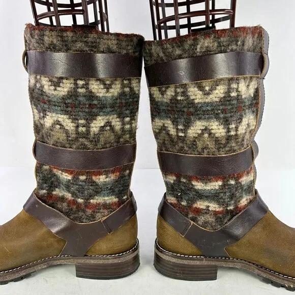 Sundance Woolrich Womens Rio Grande Boot US 10 Leather Wool Blanket Buckle Boots