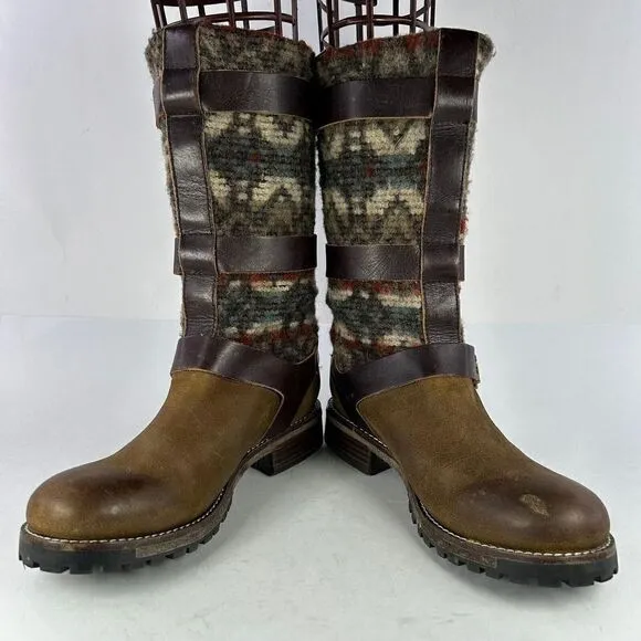 Sundance Woolrich Womens Rio Grande Boot US 10 Leather Wool Blanket Buckle Boots