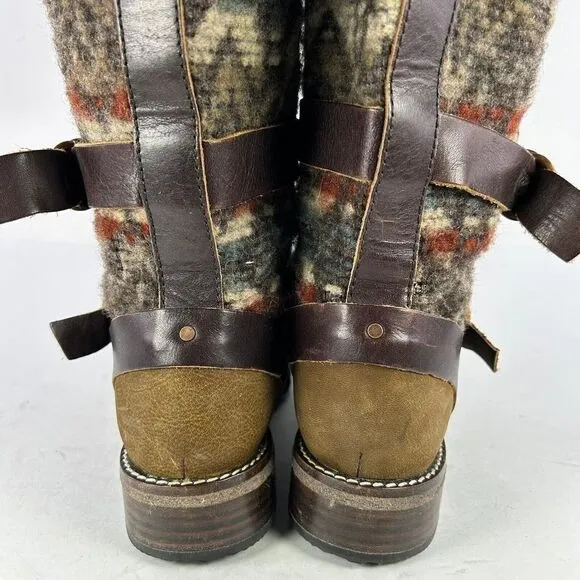 Sundance Woolrich Womens Rio Grande Boot US 10 Leather Wool Blanket Buckle Boots