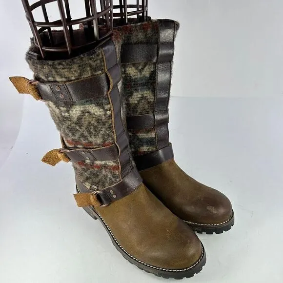 Sundance Woolrich Womens Rio Grande Boot US 10 Leather Wool Blanket Buckle Boots