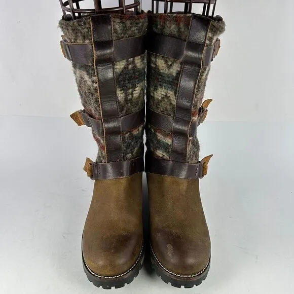 Sundance Woolrich Womens Rio Grande Boot US 10 Leather Wool Blanket Buckle Boots