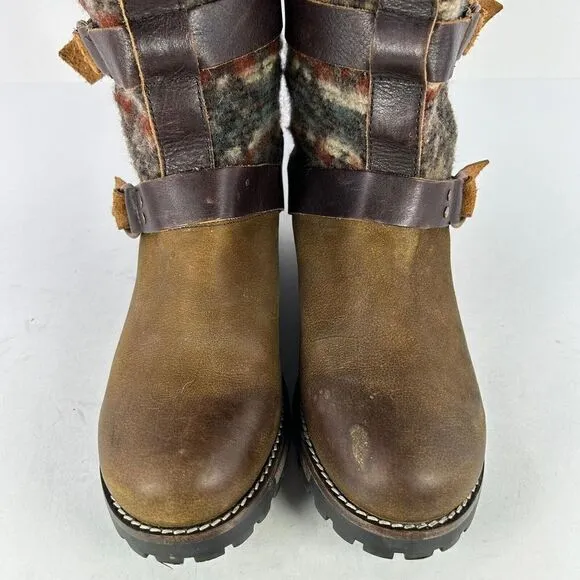 Sundance Woolrich Womens Rio Grande Boot US 10 Leather Wool Blanket Buckle Boots