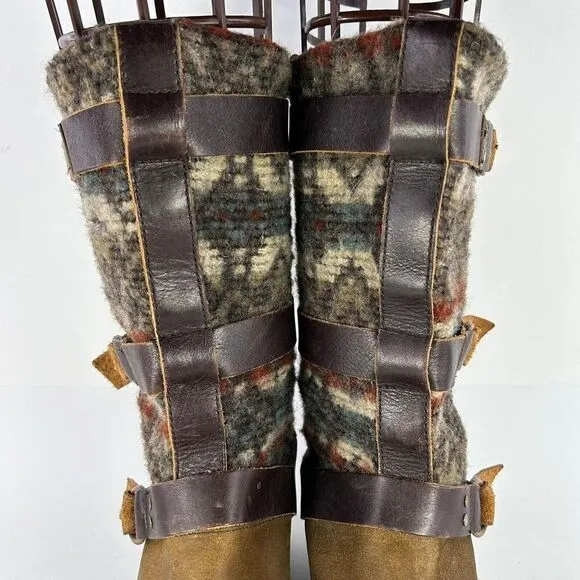 Sundance Woolrich Womens Rio Grande Boot US 10 Leather Wool Blanket Buckle Boots