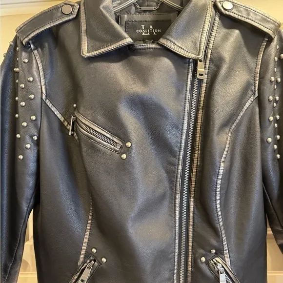 T. Coalition Women’s Faux Leather Studded Moto JacketSize: Medium