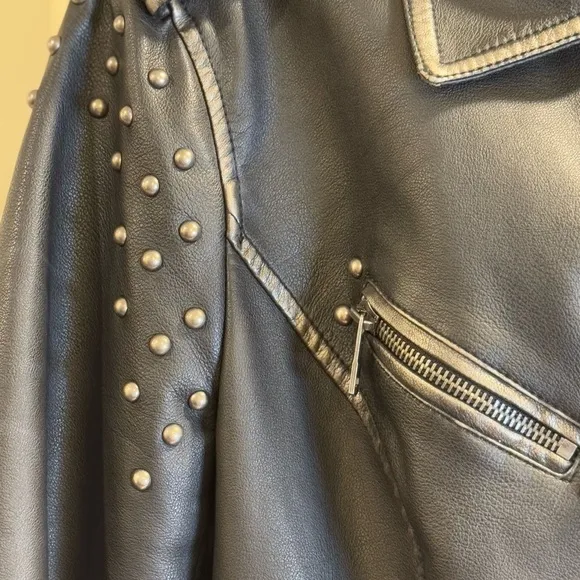 T. Coalition Women’s Faux Leather Studded Moto JacketSize: Medium