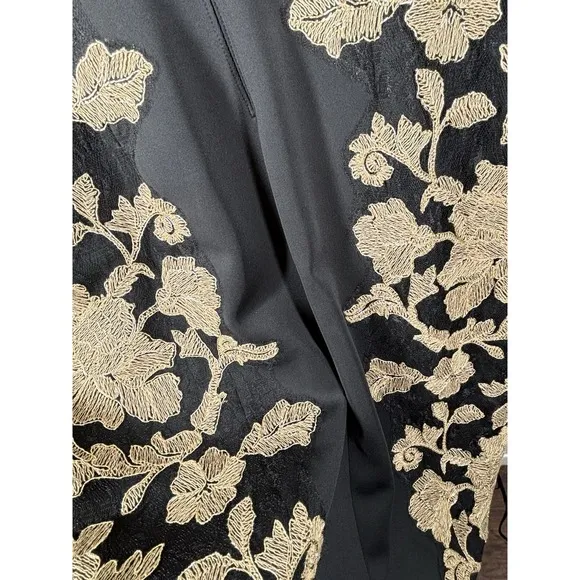 Tadashi Shoji Kami Black Gold Embroidered Lace Panel Dress Womens 14 $485 EUC