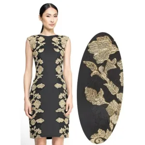 Tadashi Shoji Kami Black Gold Embroidered Lace Panel Dress Womens 14 $485 EUC