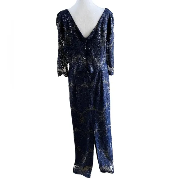 Tahari Arthur S. Levine Boat Neck 3/4 Sleeve Embroidered A-Line Gown size 12