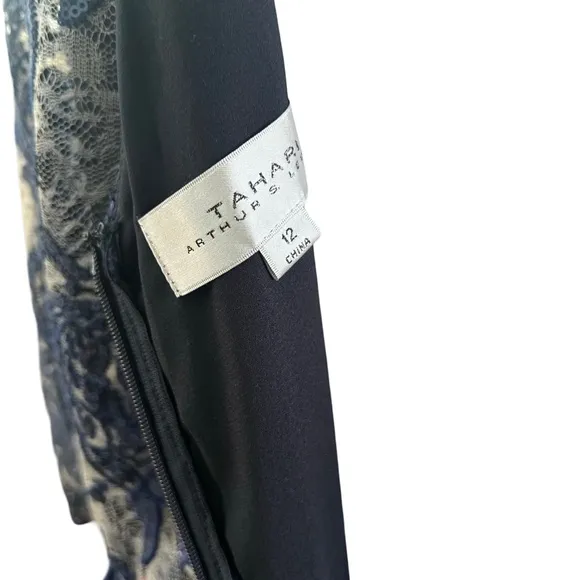Tahari Arthur S. Levine Boat Neck 3/4 Sleeve Embroidered A-Line Gown size 12