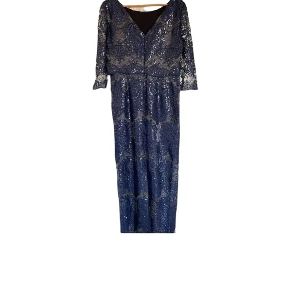 Tahari Arthur S. Levine Boat Neck 3/4 Sleeve Embroidered A-Line Gown size 12