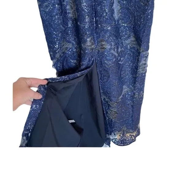 Tahari Arthur S. Levine Boat Neck 3/4 Sleeve Embroidered A-Line Gown size 12
