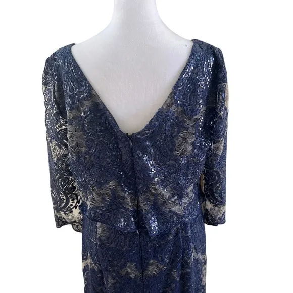 Tahari Arthur S. Levine Boat Neck 3/4 Sleeve Embroidered A-Line Gown size 12