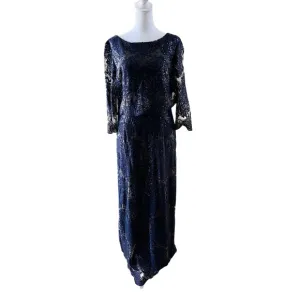 Tahari Arthur S. Levine Boat Neck 3/4 Sleeve Embroidered A-Line Gown size 12