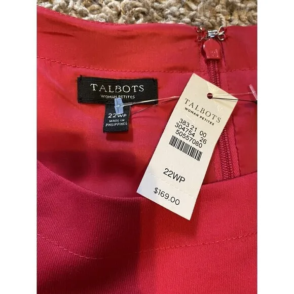 Talbots Dress Womens Size 22WP Petite Sheath Red Pink Back Zip Cap Sleeve NEW