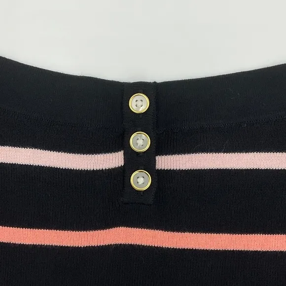 Talbots NWOT Striped Boat Neck Cotton Sweater Black Pink Button Back Detail XLP