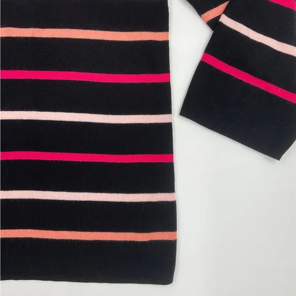 Talbots NWOT Striped Boat Neck Cotton Sweater Black Pink Button Back Detail XLP