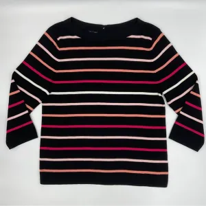 Talbots NWOT Striped Boat Neck Cotton Sweater Black Pink Button Back Detail XLP