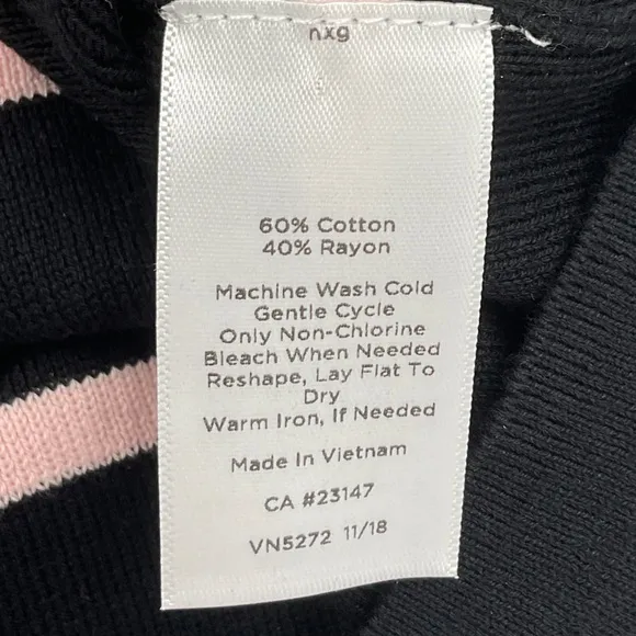Talbots NWOT Striped Boat Neck Cotton Sweater Black Pink Button Back Detail XLP