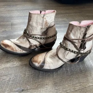 Tan and Brown Western Ankle Boots with Studded Strap
