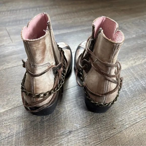 Tan and Brown Western Ankle Boots with Studded Strap