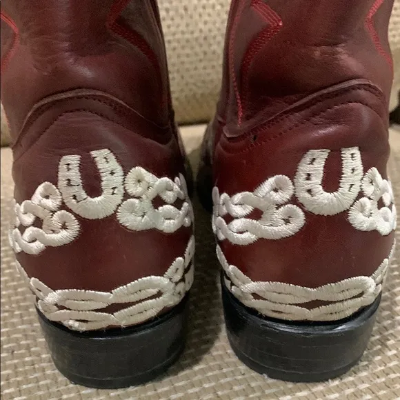 Tan and Brown Western Cowboy Boots with Decorative Stitching
