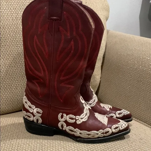 Tan and Brown Western Cowboy Boots with Decorative Stitching