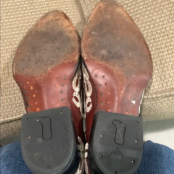 Tan and Brown Western Cowboy Boots with Decorative Stitching
