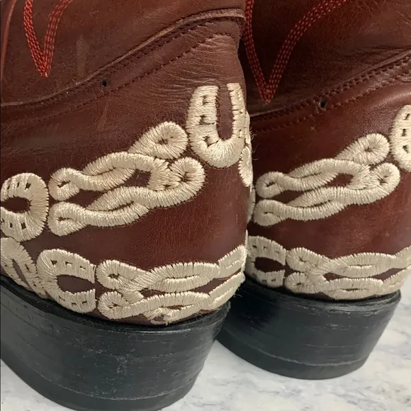 Tan and Brown Western Cowboy Boots with Decorative Stitching