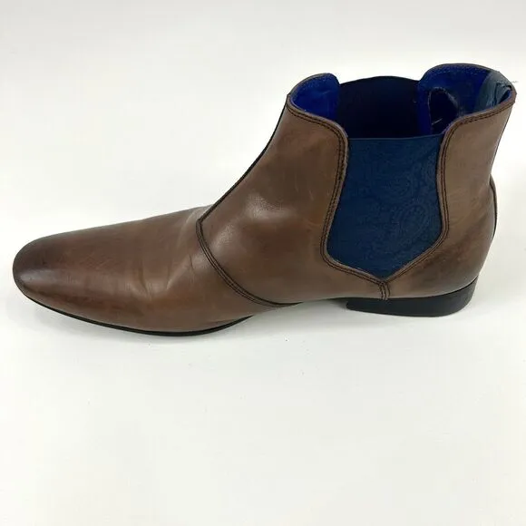 Ted Baker‎ Boots Men's 10.5 (US) Brown Leather Chelsea Paisley Preppy