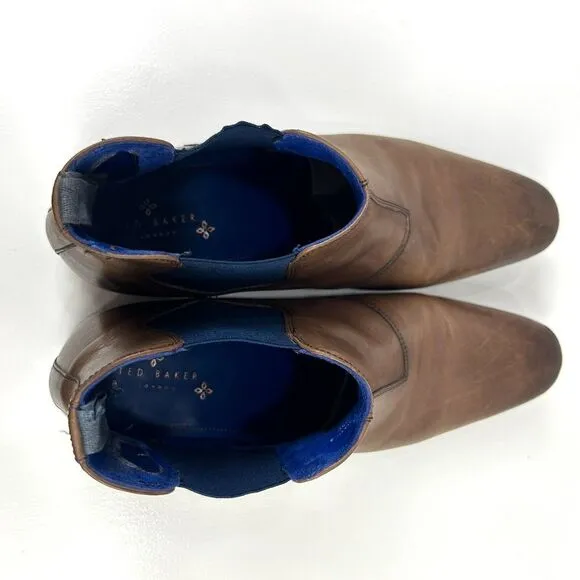 Ted Baker‎ Boots Men's 10.5 (US) Brown Leather Chelsea Paisley Preppy