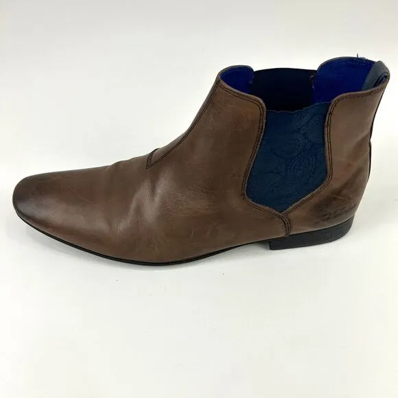 Ted Baker‎ Boots Men's 10.5 (US) Brown Leather Chelsea Paisley Preppy