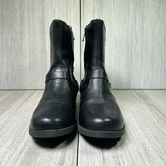 Teva De La Vina Black Leather Moto Biker Ankle Boots Waterproof Womens Size 6