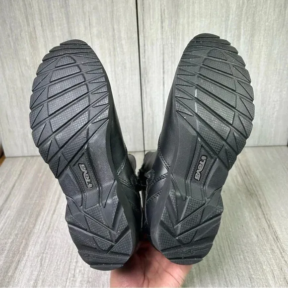 Teva De La Vina Black Leather Moto Biker Ankle Boots Waterproof Womens Size 6