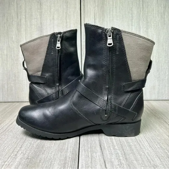 Teva De La Vina Black Leather Moto Biker Ankle Boots Waterproof Womens Size 6