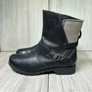 Teva De La Vina Black Leather Moto Biker Ankle Boots Waterproof Womens Size 6