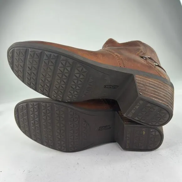 Teva Foxy Harness Ankle Leather Boots US 8.5 Natural Heels Brown Booties