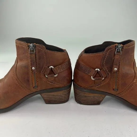 Teva Foxy Harness Ankle Leather Boots US 8.5 Natural Heels Brown Booties