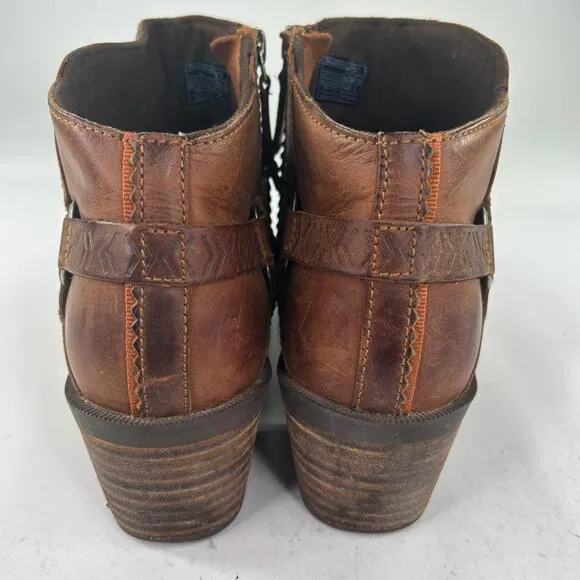 Teva Foxy Harness Ankle Leather Boots US 8.5 Natural Heels Brown Booties