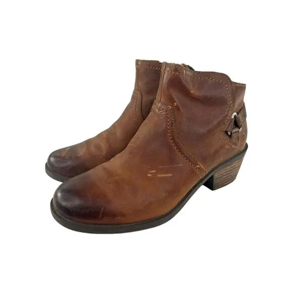 Teva Foxy Harness Ankle Leather Boots US 8.5 Natural Heels Brown Booties