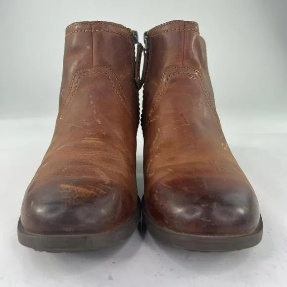 Teva Foxy Harness Ankle Leather Boots US 8.5 Natural Heels Brown Booties